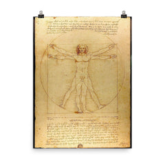 The Vitruvian Man by Leonardo da Vinci poster on a plain backdrop in size 8"x10".