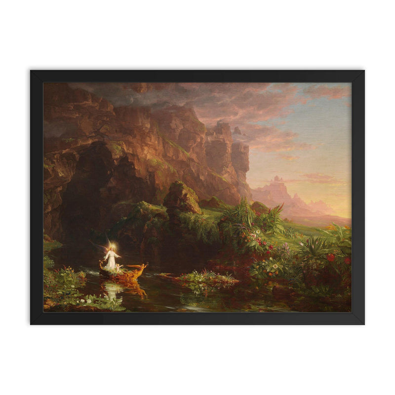 The Voyage of Life: Childhood by Thomas Cole, 1842 framed print on a plain backdrop in size 18