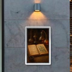 The Voynich Manuscript opened under alchemical instruments poster 2