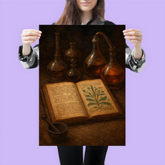 The Voynich Manuscript opened under alchemical instruments poster 3