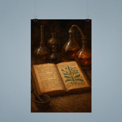 The Voynich Manuscript opened under alchemical instruments poster 9