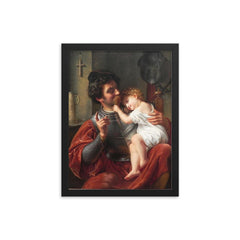 The Warrior and His Child by Theodor Hildebrandt, 1832 framed print on a plain backdrop in size 12"x16".