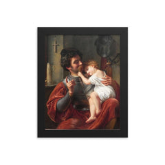 The Warrior and His Child by Theodor Hildebrandt, 1832 framed print on a plain backdrop in size 8"x10".