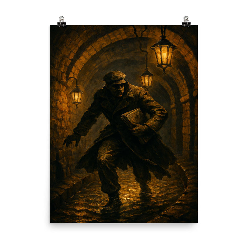 The Warsaw courier beneath sewer lanterns poster on a plain backdrop in size 8