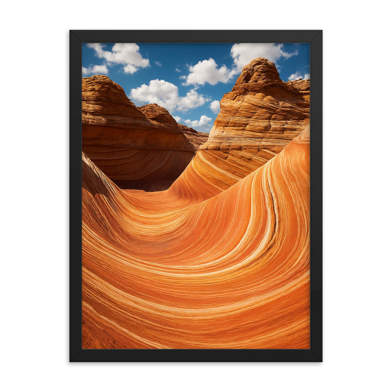 The Wave Coyote Buttes USA framed print on a plain backdrop in size 18