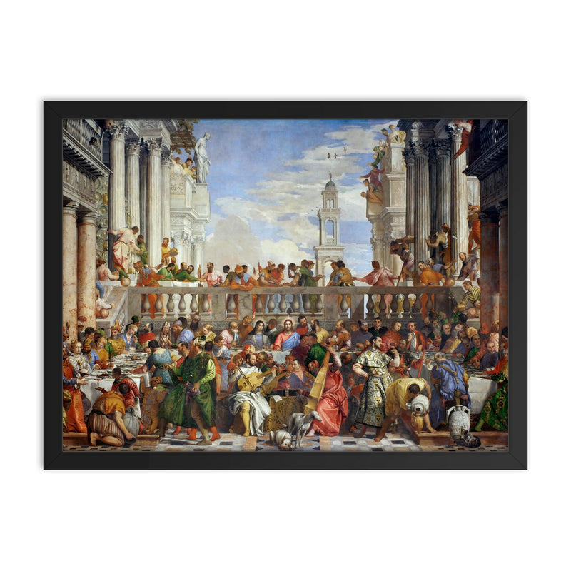 The Wedding at Cana by Paolo Veronese framed print on a plain backdrop in size 18