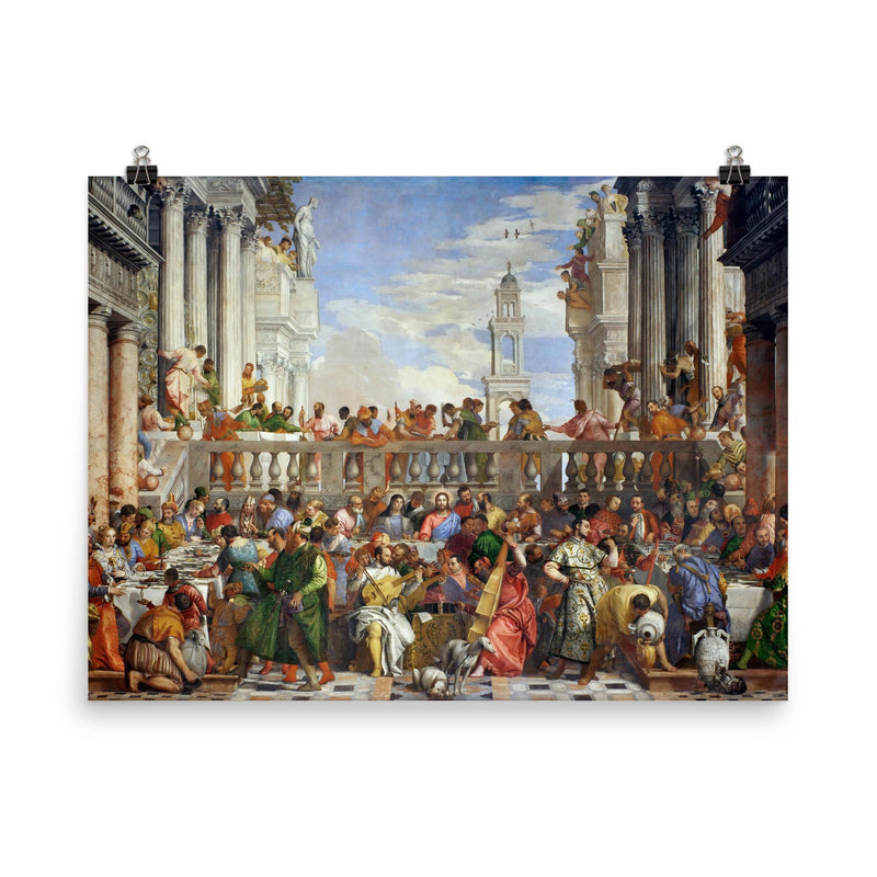 The Wedding at Cana by Paolo Veronese poster on a plain backdrop in size 8