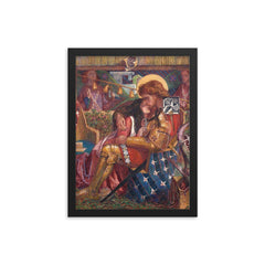 The Wedding of St George and Princess Sabra by Dante Gabriel Rossetti, 1857 framed print on a plain backdrop in size 12"x16".