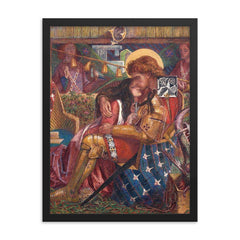 The Wedding of St George and Princess Sabra by Dante Gabriel Rossetti, 1857 framed print on a plain backdrop in size 18"x24".