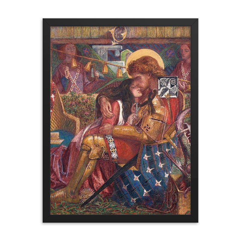 The Wedding of St George and Princess Sabra by Dante Gabriel Rossetti, 1857 framed print on a plain backdrop in size 18