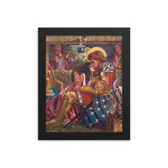 The Wedding of St George and Princess Sabra by Dante Gabriel Rossetti, 1857 framed print on a plain backdrop in size 8"x10".