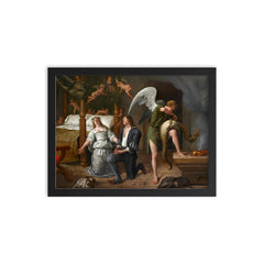 The Wedding of Tobias and Sarah by Jan Steen framed print on a plain backdrop in size 12"x16".