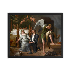 The Wedding of Tobias and Sarah by Jan Steen framed print on a plain backdrop in size 16"x20".