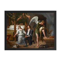 The Wedding of Tobias and Sarah by Jan Steen framed print on a plain backdrop in size 18"x24".