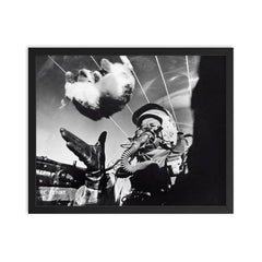 The Weightless Cat Experiment in an F-94C Cockpit, 1958 framed print on a plain backdrop in size 16"x20".