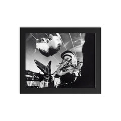 The Weightless Cat Experiment in an F-94C Cockpit, 1958 framed print on a plain backdrop in size 8"x10".