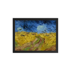 The Wheatfield With Crows by Vincent van Gogh framed print on a plain backdrop in size 12"x16".
