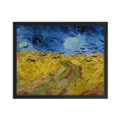 The Wheatfield With Crows by Vincent van Gogh framed print on a plain backdrop in size 16"x20".