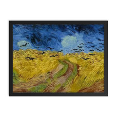 The Wheatfield With Crows by Vincent van Gogh framed print on a plain backdrop in size 18"x24".