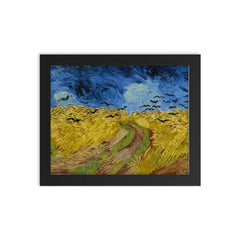 The Wheatfield With Crows by Vincent van Gogh framed print on a plain backdrop in size 8"x10".