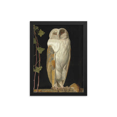 The White Owl by William James Webbe, 1856 framed print on a plain backdrop in size 12"x16".