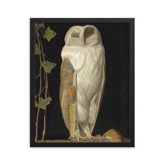 The White Owl by William James Webbe, 1856 framed print on a plain backdrop in size 16"x20".