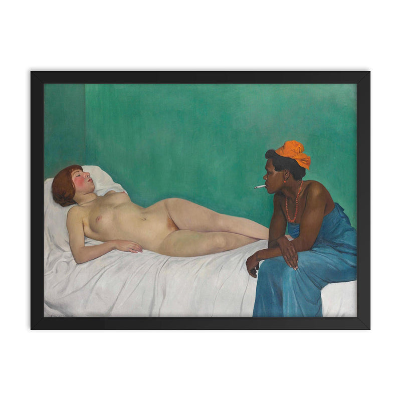 The White Woman and the Black Woman by Félix Valloton framed print on a plain backdrop in size 18