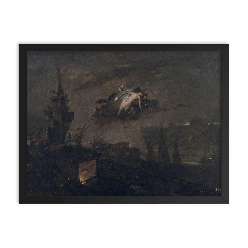 The Witches of the Bell Tower by José Benlliure Gil, 1878 framed print on a plain backdrop in size 18