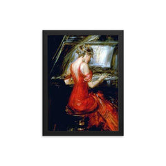 The Woman in Red by Giovanni Boldini framed print on a plain backdrop in size 12"x16".