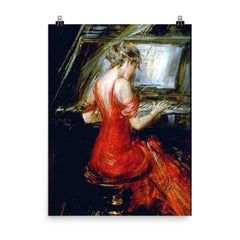 The Woman in Red by Giovanni Boldini poster on a plain backdrop in size 8"x10".