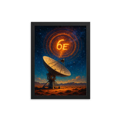 The Wow signal over radio telescope desert framed print on a plain backdrop in size 12"x16".