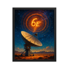 The Wow signal over radio telescope desert framed print on a plain backdrop in size 16"x20".