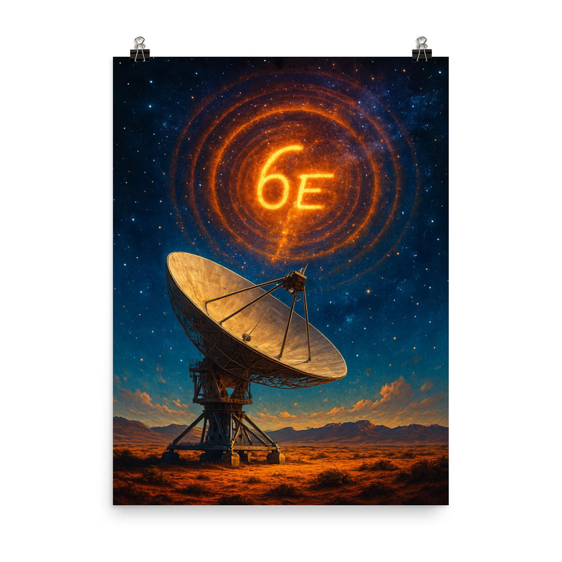The Wow signal over radio telescope desert poster on a plain backdrop in size 8