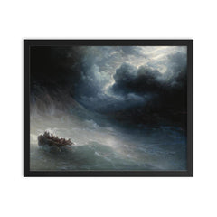 The Wrath of the Seas by Ivan Aivazovsky, 1886 framed print on a plain backdrop in size 16"x20".
