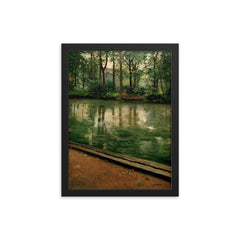 The Yerres, Rain by Gustave Caillebotte, 1875 framed print on a plain backdrop in size 12"x16".