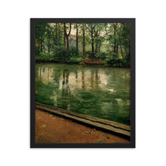 The Yerres, Rain by Gustave Caillebotte, 1875 framed print on a plain backdrop in size 16"x20".