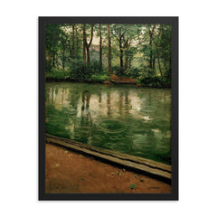 The Yerres, Rain by Gustave Caillebotte, 1875 framed print on a plain backdrop in size 18"x24".
