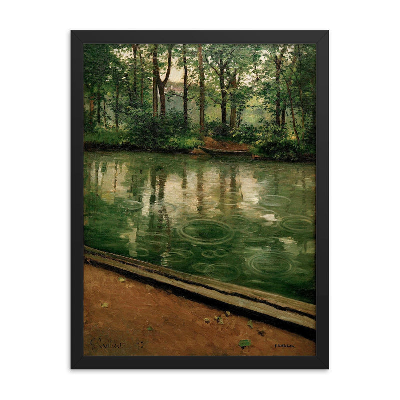 The Yerres, Rain by Gustave Caillebotte, 1875 framed print on a plain backdrop in size 18