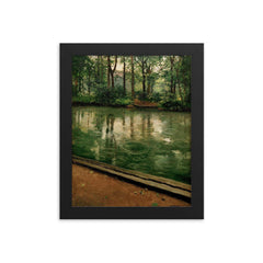 The Yerres, Rain by Gustave Caillebotte, 1875 framed print on a plain backdrop in size 8"x10".
