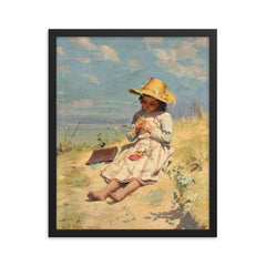 The Young Botanist by Paul Peel, 1888-1890 framed print on a plain backdrop in size 16"x20".