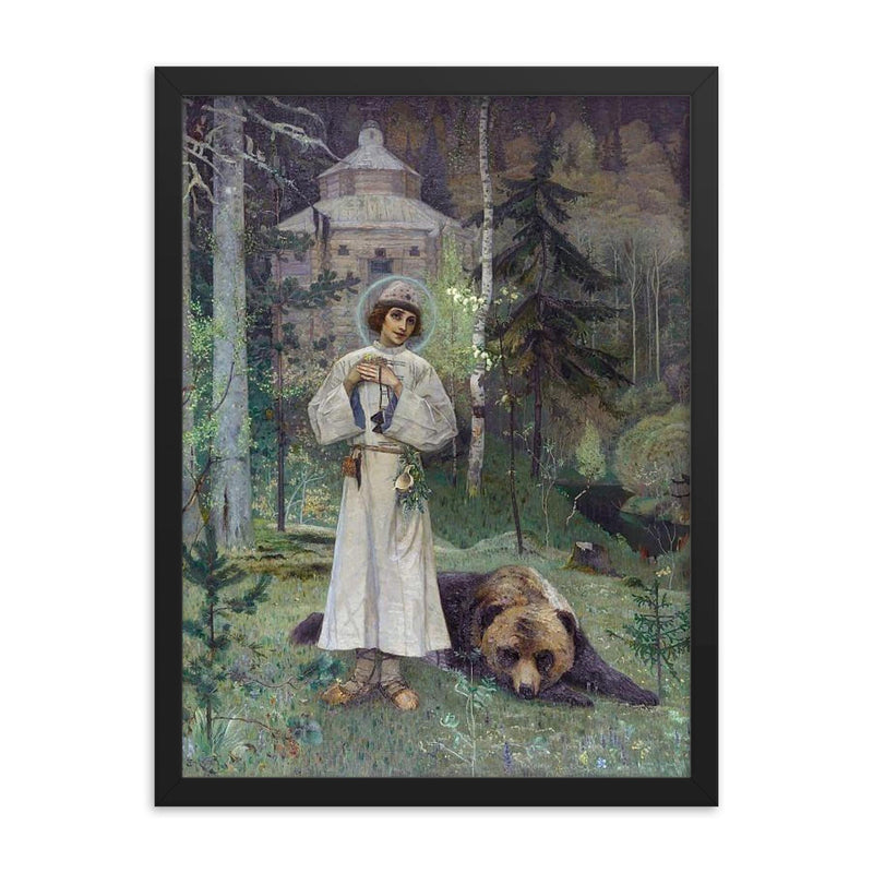 The Youth of St Sergius by Mikhail Nesterov framed print on a plain backdrop in size 18