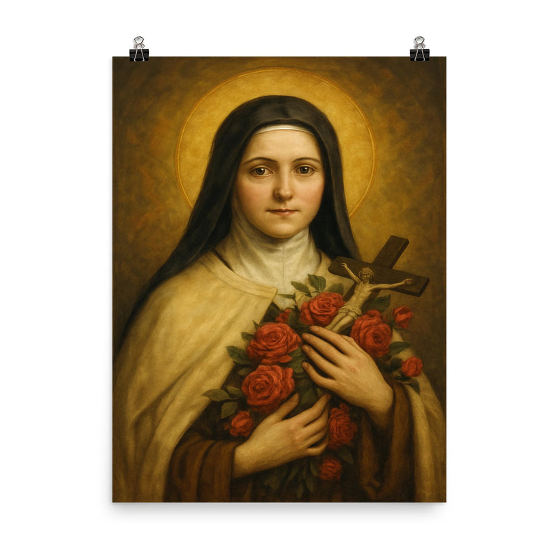 Thérese of Lisieux poster on a plain backdrop in size 8