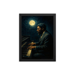 Thelonious Monk alone at midnight piano framed print on a plain backdrop in size 12"x16".