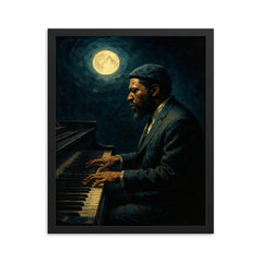 Thelonious Monk alone at midnight piano framed print on a plain backdrop in size 16"x20".