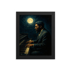 Thelonious Monk alone at midnight piano framed print on a plain backdrop in size 8"x10".