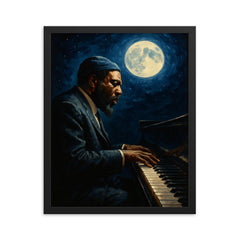 Thelonious Monk at midnight piano framed print on a plain backdrop in size 16"x20".