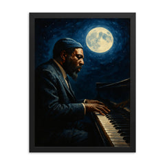 Thelonious Monk at midnight piano framed print on a plain backdrop in size 18"x24".