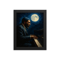 Thelonious Monk at midnight piano framed print on a plain backdrop in size 8"x10".