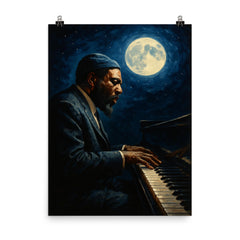 Thelonious Monk at midnight piano poster on a plain backdrop in size 8"x10".