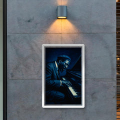 Thelonious Monk at tilted piano midnight blue poster 2